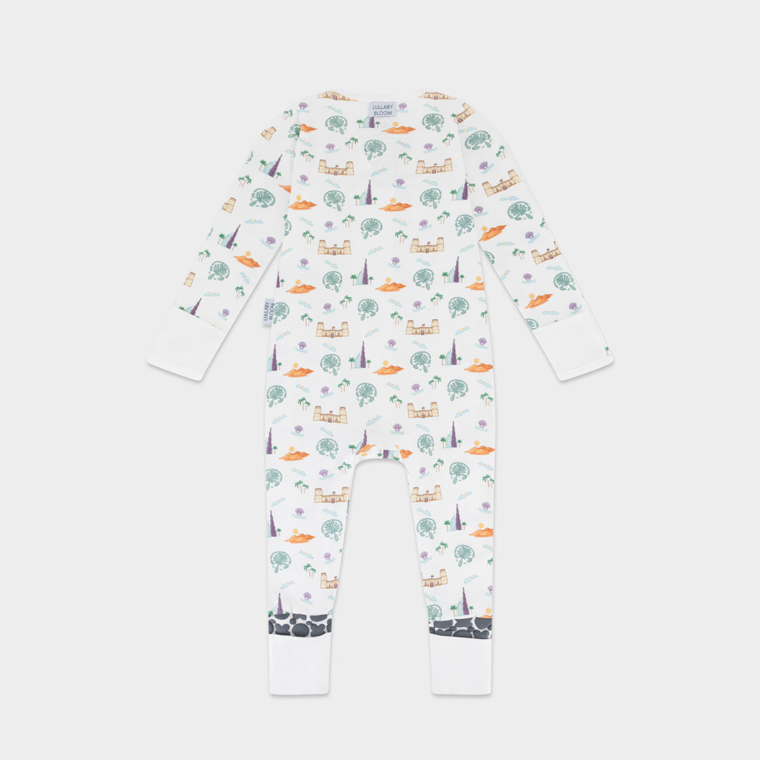 Baby onesie with airplane pattern on a white background - UAE_Convertible_Footies_Sleepsuit_6-9_months_9-12_months_12-18_months